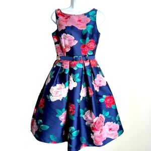 Eliza J Navy Dress with Vibrant Floral Design